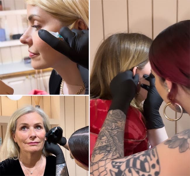 Holly Willoughby and her mum and her daughter getting their ears pierced