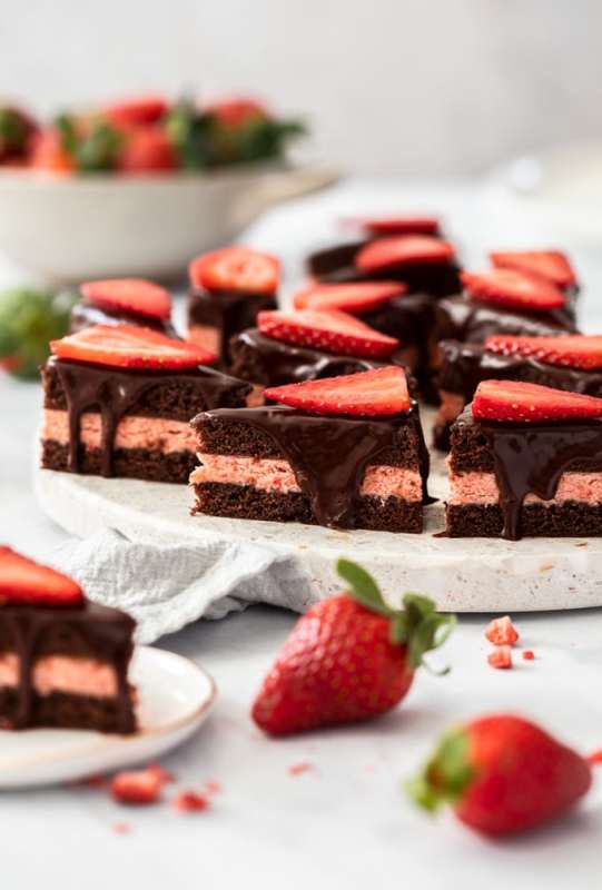 <p>Sugar Salt Magic</p><p>These strawberry chocolate petit fours are dainty, mini chocolate cakes filled with real strawberry buttercream and they’re easier to make than they look.</p><p><strong>Get the recipe: <a href="https://www.sugarsaltmagic.com/strawberry-and-chocolate-petit-fours/" rel="nofollow noopener" target="_blank" data-ylk="slk:Strawberry and Chocolate Petit Fours;elm:context_link;itc:0;sec:content-canvas" class="link ">Strawberry and Chocolate Petit Fours</a></strong></p>