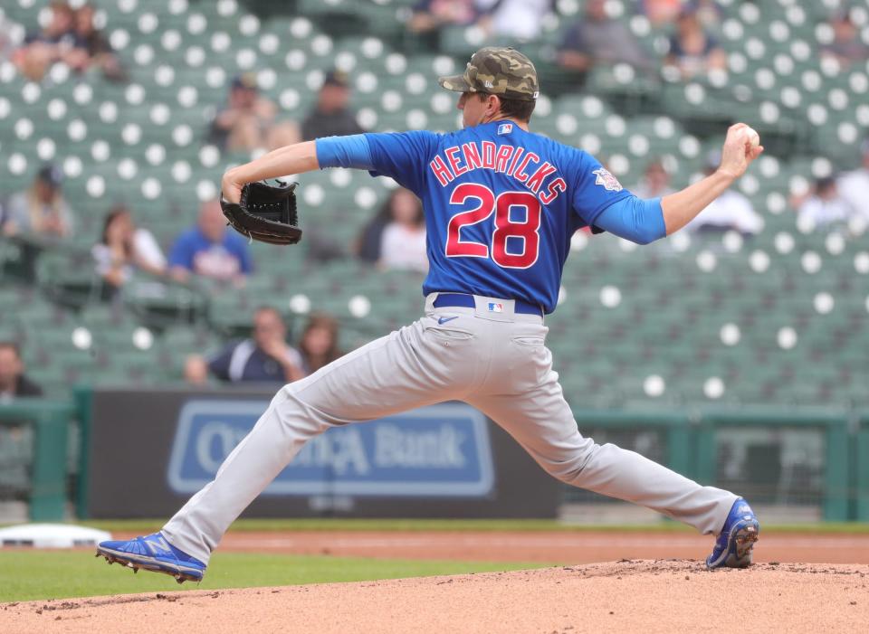 Cubs pitcher Kyle Hendricks throws against the Tigers during the second inning on Sunday, May 16, 2021, at Comerica Park.