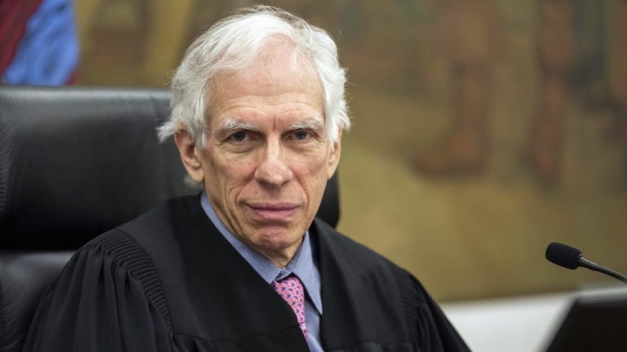 Judge Arthur F. Engoron presides over former President Donald Trump's civil business fraud trial at New York Supreme Court, Wednesday, Oct. 18, 2023, in New York. (Jeenah Moon/Pool Photo via AP)