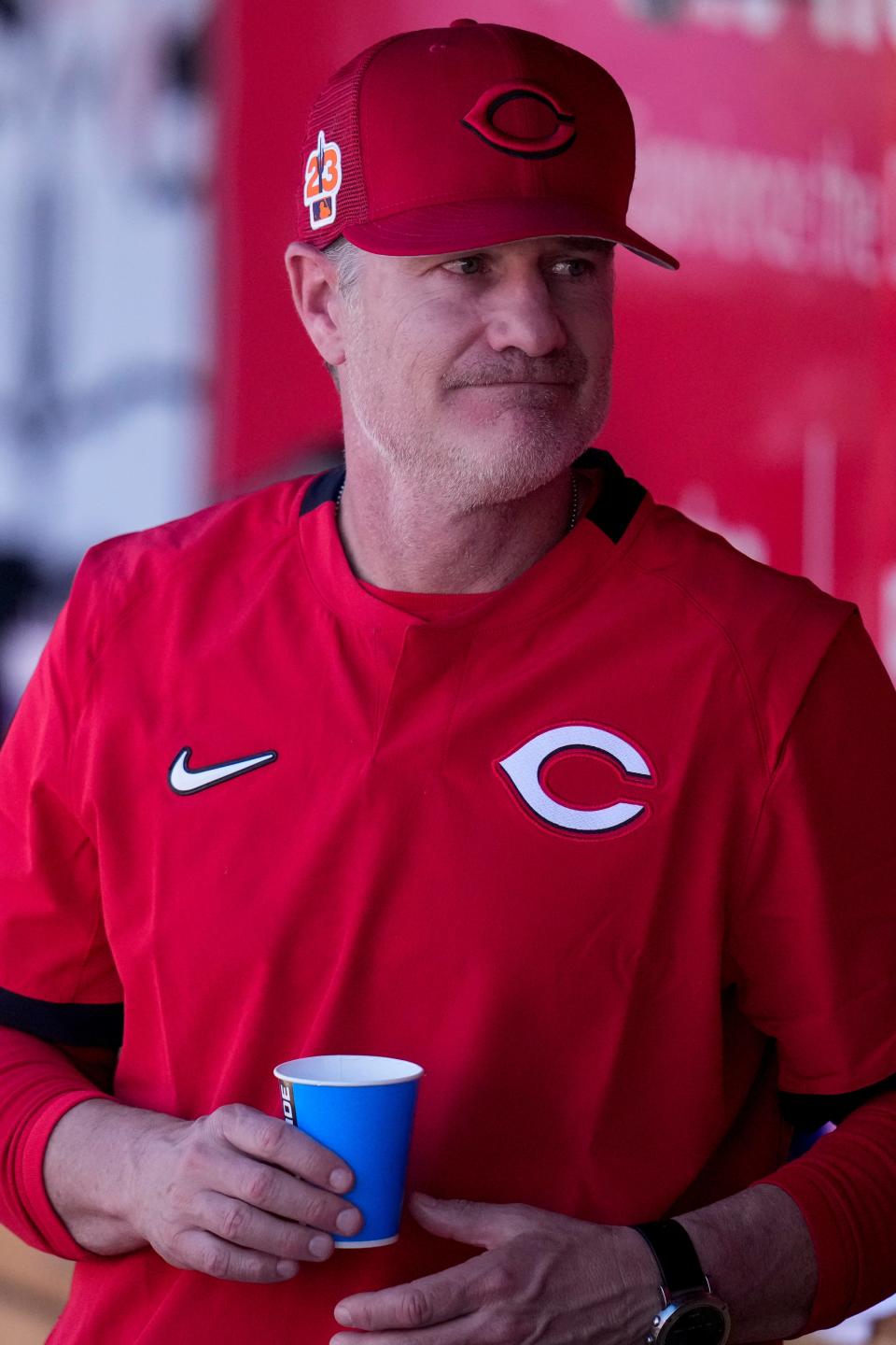 Reds Manager David Bell had been dealing with with neck and shoulder pain throughout spring training. He returned to Cincinnati to be examined and a cyst was found and removed. It solved the problem and he returned to the team in Philadelphia on Saturday.