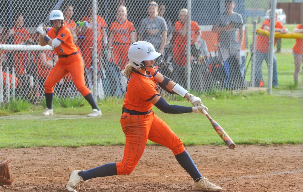 Galion's Cece Campbell drives in two runs.