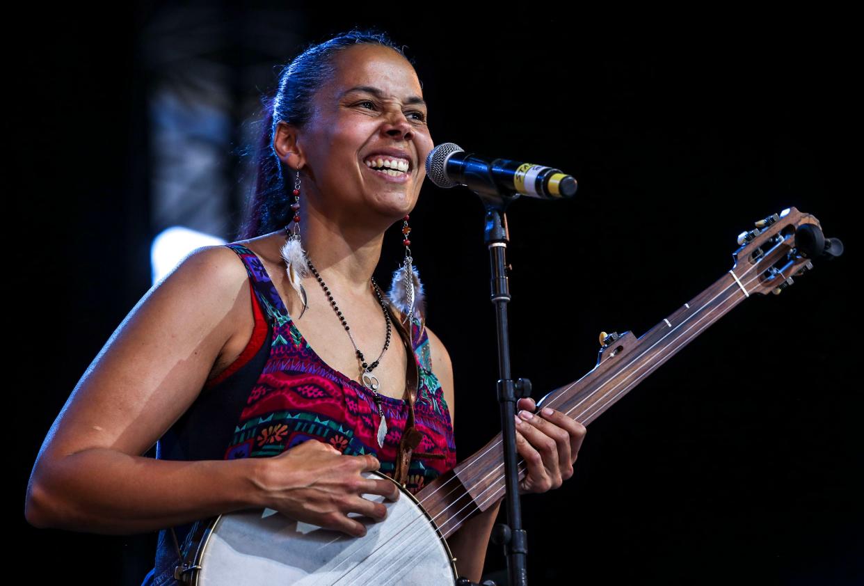 Rhiannon Giddens performs on the Palomino Stage during the Stagecoach country music festival in Indio, Calif., Sunday, May 1, 2022.