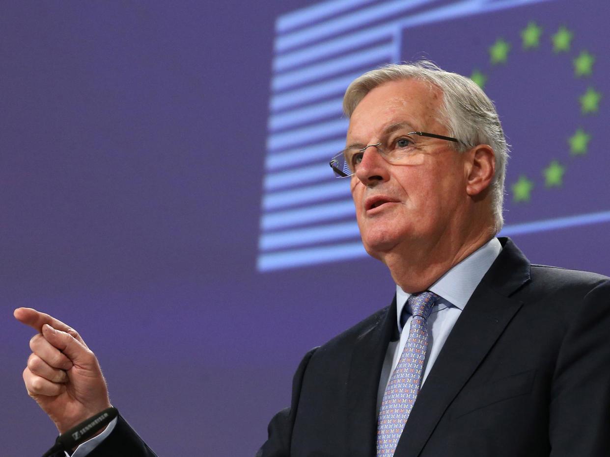 Michel Barnier gives a press conference yesterday reporting on the first round of negotiations: AFP/Getty