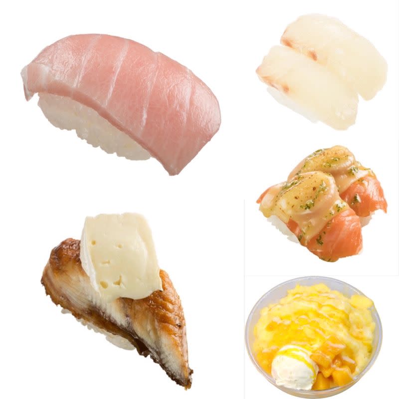 ▲壽司郎有5款限時限量的老饕菜單，「極上鮪魚大腹」（左上）再度回歸。（圖／壽司郎提供）
