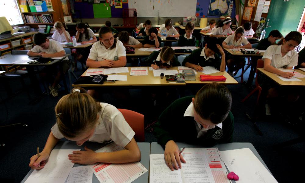 Students of year 5/6 class at Belair Public School at Adamstown Heights sit for the Newcastle Permanent Maths Competition.