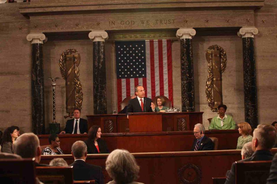 Felipe Calderón durante su mensaje ante el Congreso de EU.