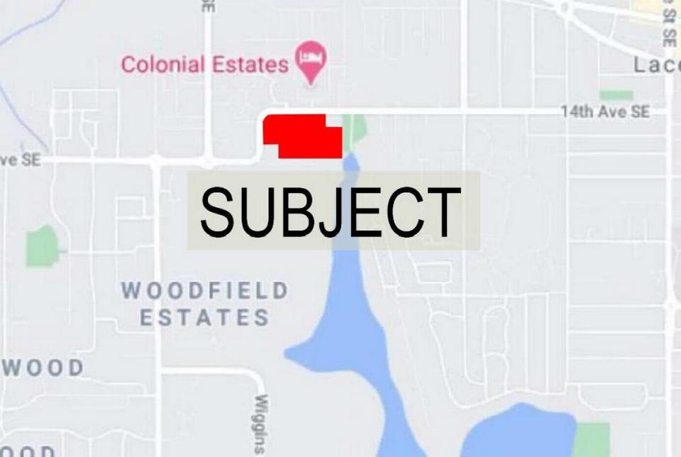 The map marks the proposed expansion of Colonial Estates, which seeks to add more manufactured homes on 14th Avenue Southeast in Olympia.