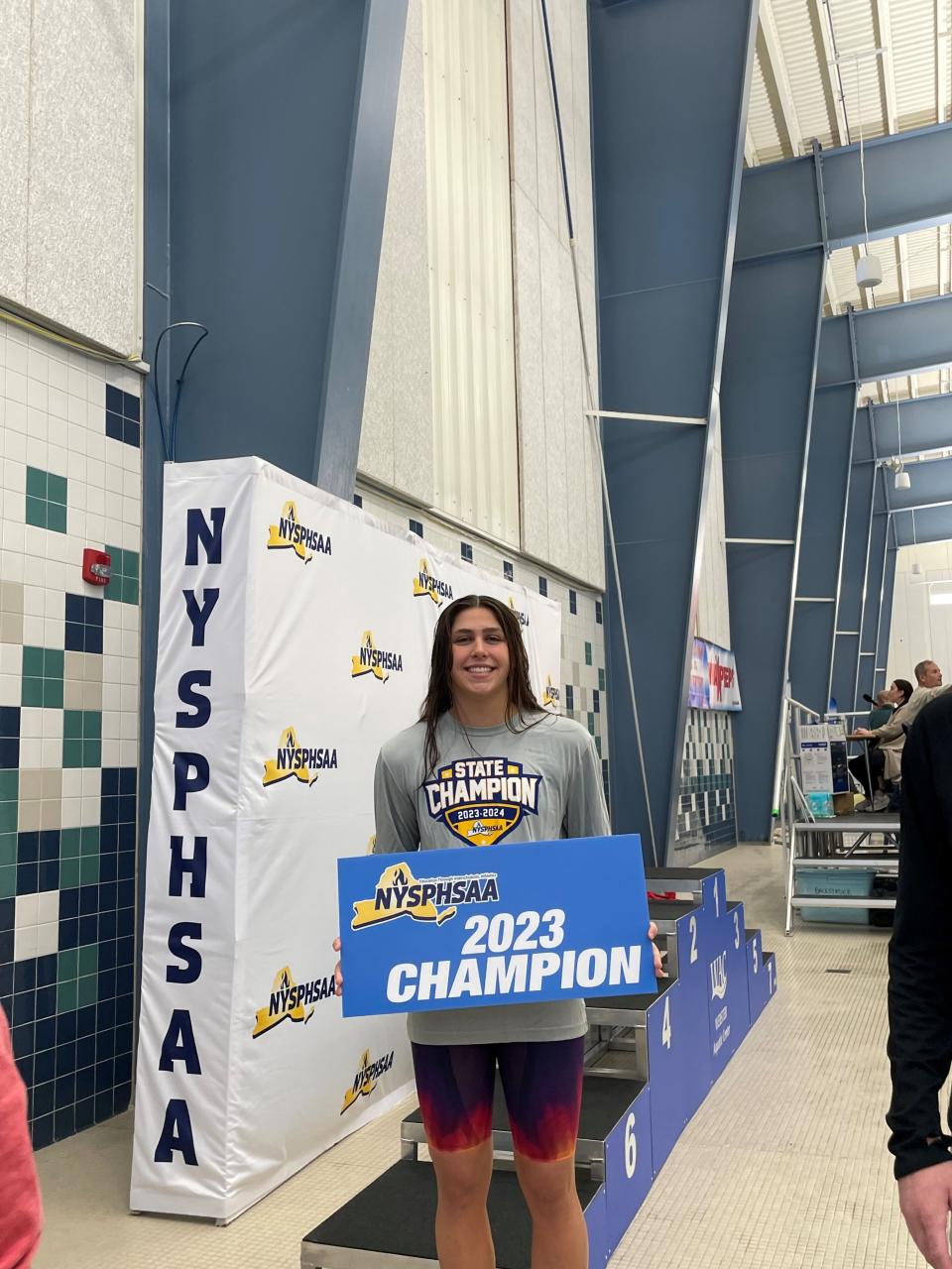 Corning's Angie McKane won the 50-yard freestyle and 100 butterfly at the New York State Girls Swimming and Diving Championships on Nov. 18, 2023 at the Webster Aquatic Center.