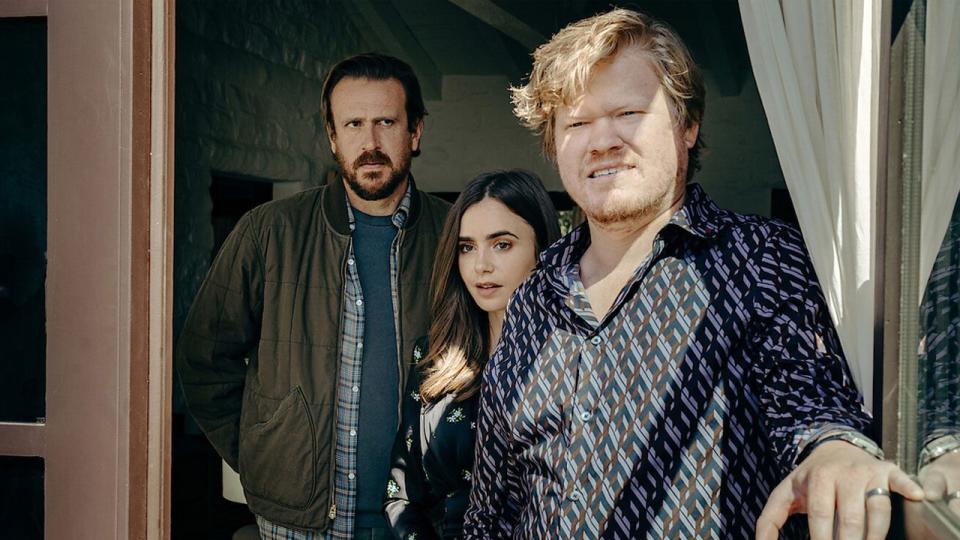 Jason Segel, Lily Collins and Jesse Plemons in 'Windfall' (Netflix)