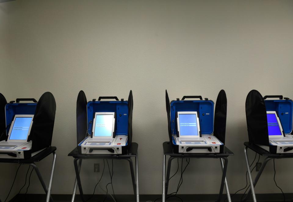 Voting machines are pictured Oct. 18, 2022 at the Lubbock County Elections Office.