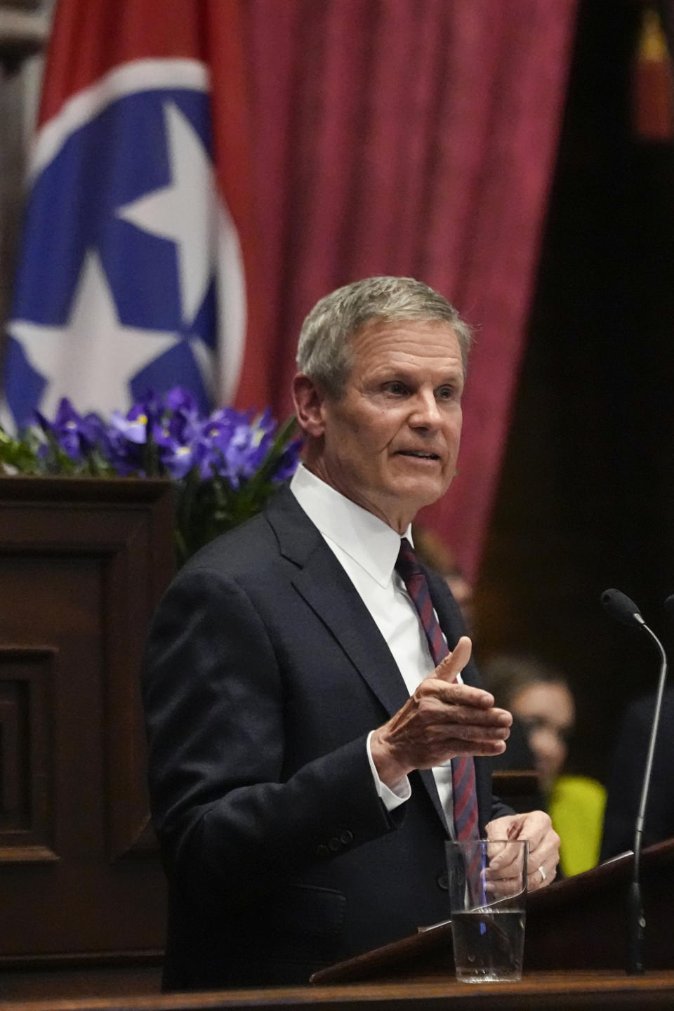 Gov. Bill Lee delivers his State of the State address in the House chamber Monday, Feb. 5, 2024, in Nashville, Tenn. (AP Photo/George Walker IV)