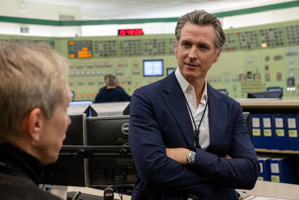 California Gov. Gavin Newsom supported a five-year extension for the Diablo Canyon nuclear power plant amid fears that the shutdown could lead to power outages. Here, Newsom tours the control room at Diablo Canyon during a quick visit to San Luis Obispo County on March 1, 2023.