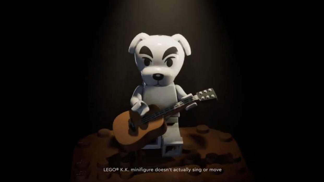  Lego K.K. Slider on a stool with a guitar, with a disclaimer along the bottom of the image. 