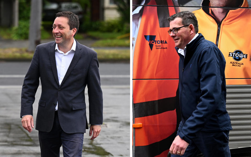 Victorian Opposition Leader Matthew Guy (left) is vying to unseat Premier Daniel Andrews. Source: AAP