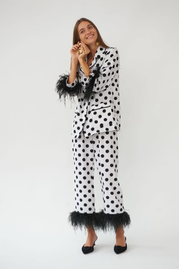 <p>Sleeper Party Pajama Set With Feathers and Polka Dot, $224 (from $320), <a href="https://shop-links.co/1702888408816805446" rel="nofollow noopener" target="_blank" data-ylk="slk:available here;elm:context_link;itc:0;sec:content-canvas" class="link ">available here</a>. </p>