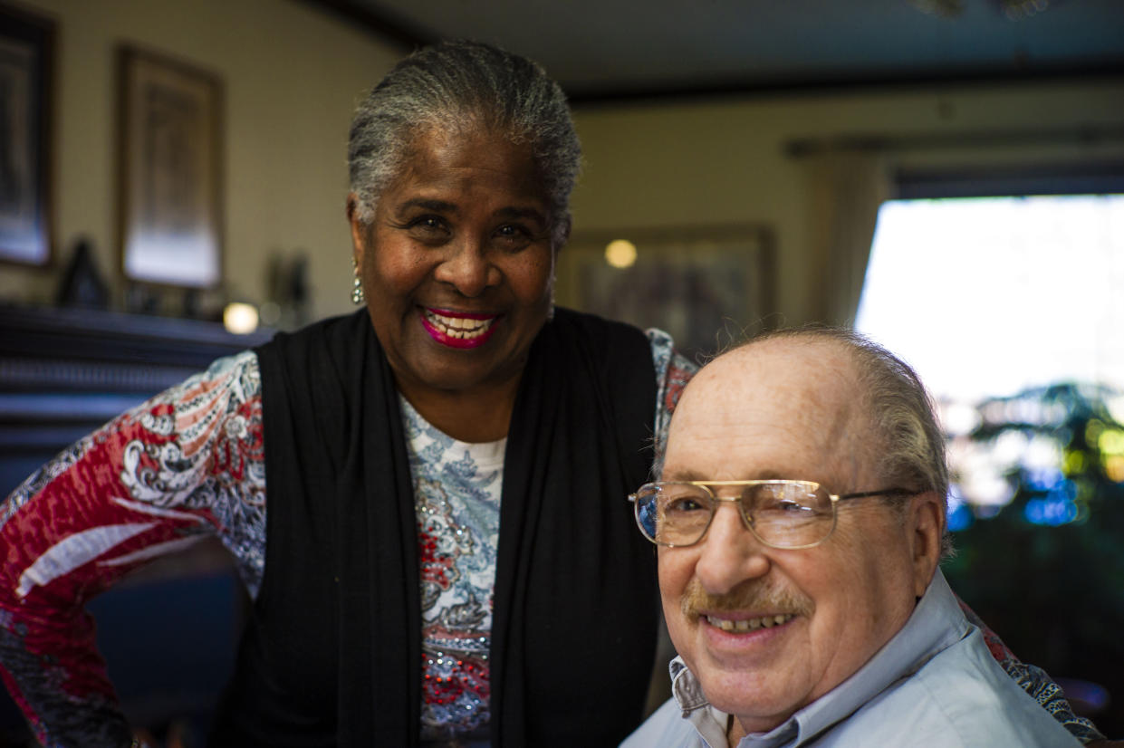 Paul Fleisher and his wife Debra are seen Monday, Dec. 5, 2022, at their home in Henrico County, Va. The Fleisher's have been married since 1975, seven years after the U.S. Supreme Court struck down laws prohibiting interracial marriage in the landmark case Loving v. Virginia. (AP Photo/John C. Clark)