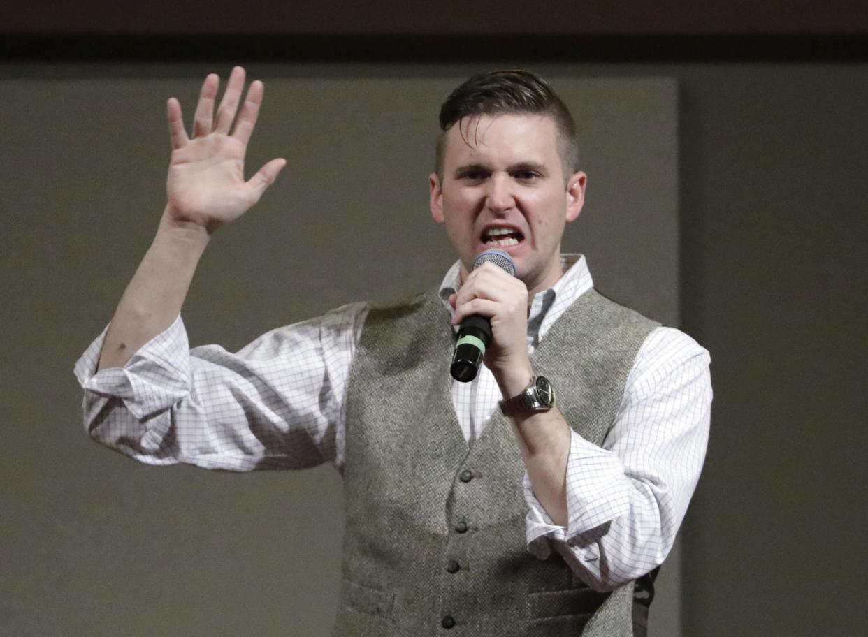 Richard Spencer speaks at the Texas A&M University campus in 2016: AP Photo/David J. Phillip