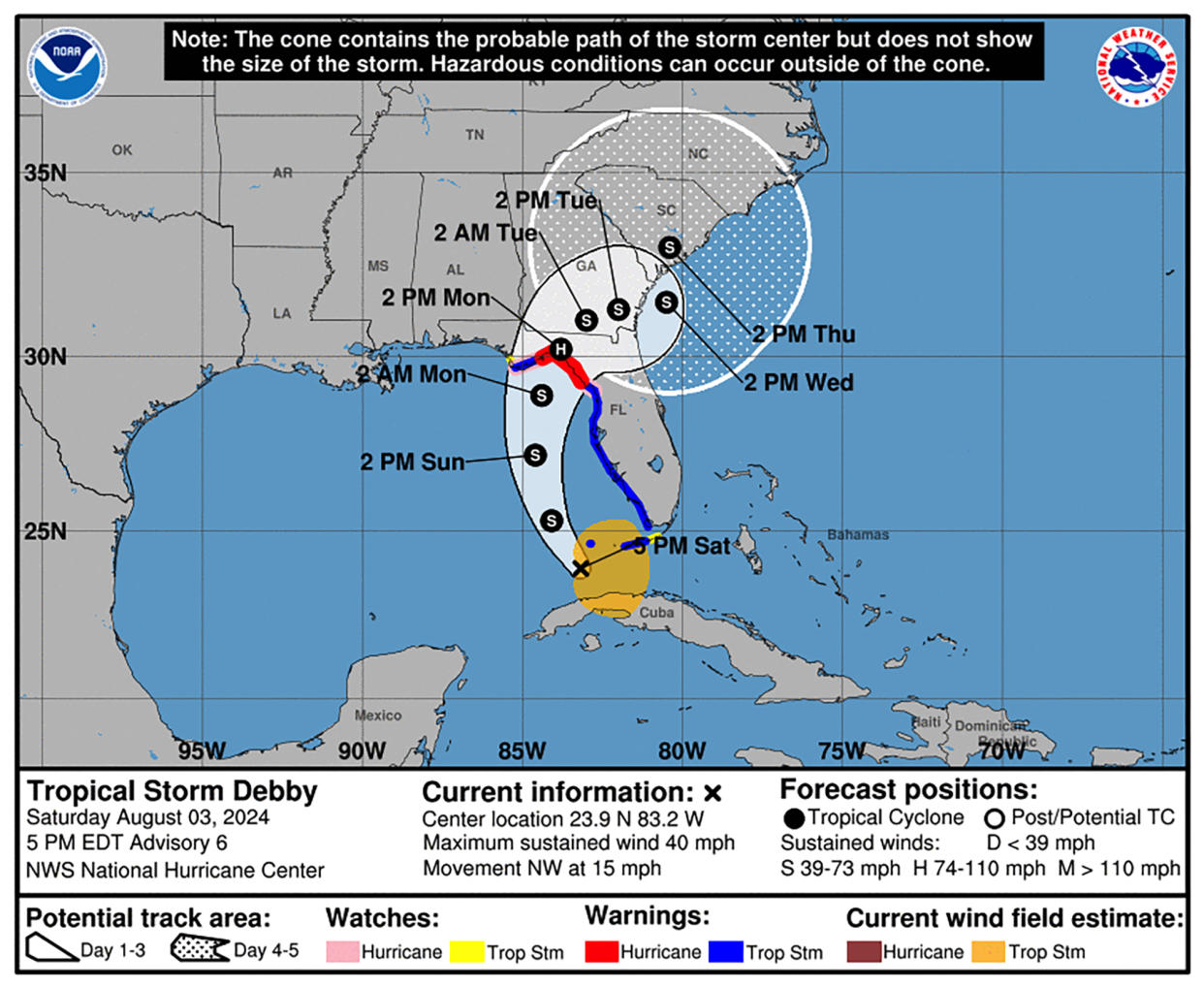 Tropical Storm Debby forms and forecast to hit Florida Gulf Coast as