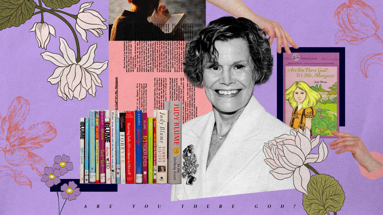 Judy Blume's Are You There God? It's Me, Margaret. has been sparking conversations for moms and their daughters for five decades. (Image: Getty; book cover by Dell Yearling; illustration by Quinn Lemmers for Yahoo)
