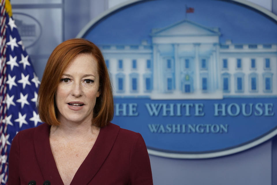 White House press secretary Jen Psaki speaks during the daily briefing at the White House in Washington, Monday, Nov. 15, 2021. (AP Photo/Susan Walsh)