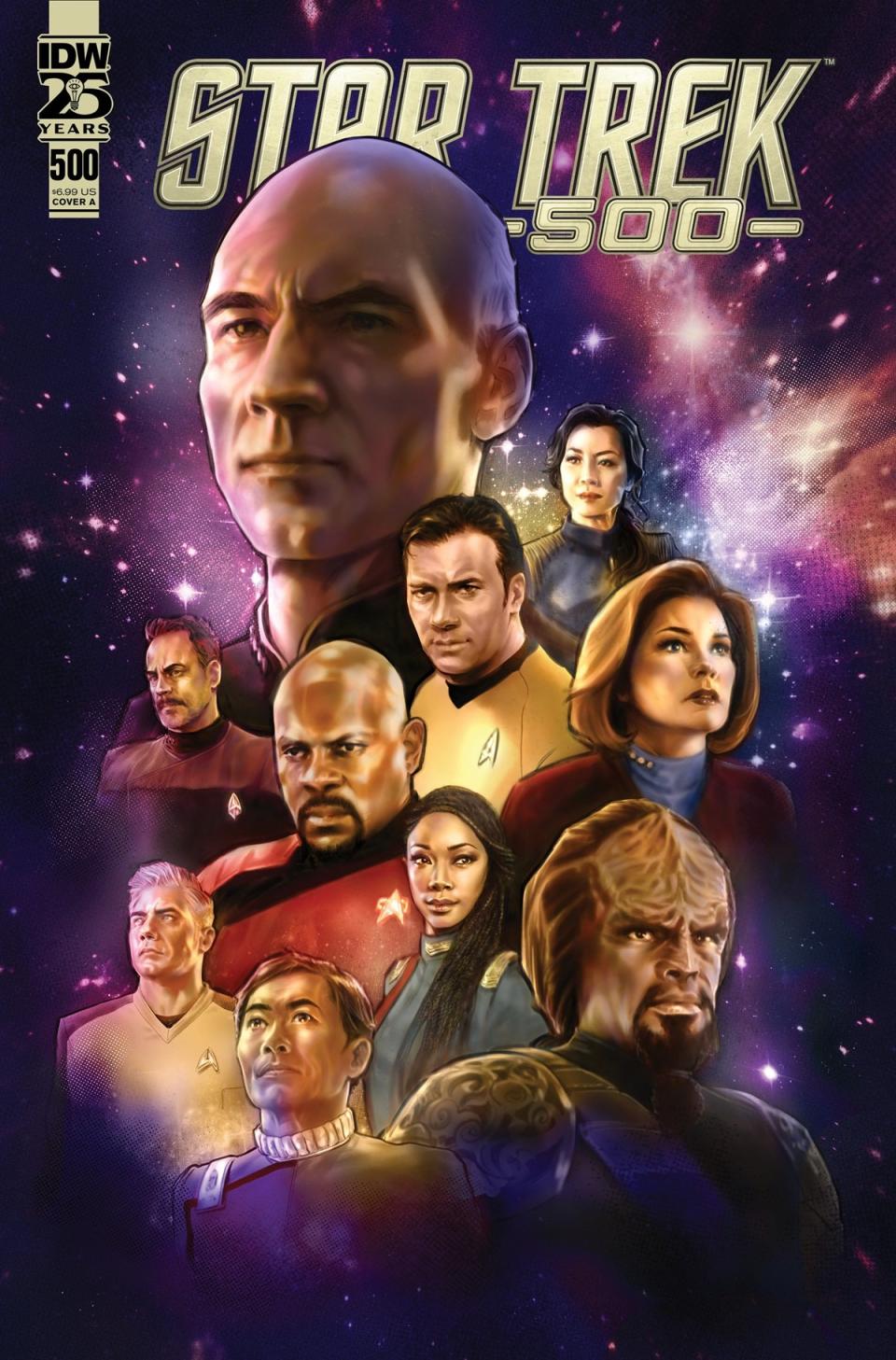 Star Trek #500 cover from IDW, Cover A, by Joëlle Jones.