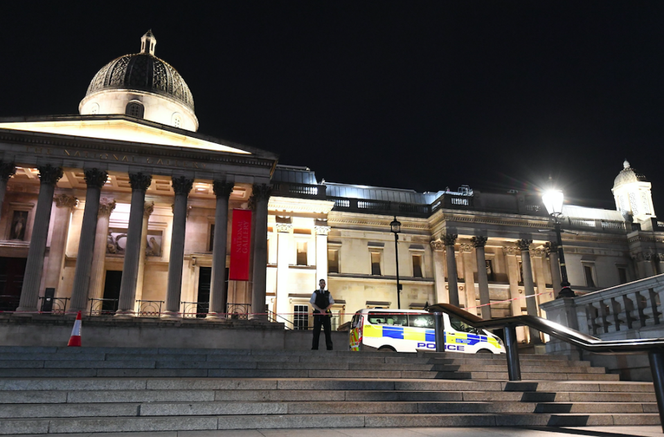 Police are hunting for a suspect after a man was stabbed in Trafalgar Square (PA)