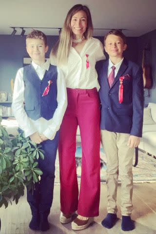 <p>Rebecca Loos/Instagram</p> Rebecca Loos with her two sons in 2023.