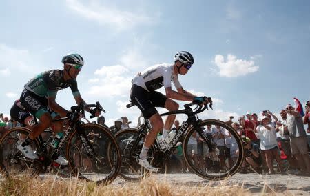 Cycling - Tour de France - The 156.5-km Stage 9 from Arras Citadelle to Roubaix - July 15, 2018 - BORA-Hansgrohe rider Rafal Majka of Poland and Team Sky rider Chris Froome of Britain in action. REUTERS/Benoit Tessier