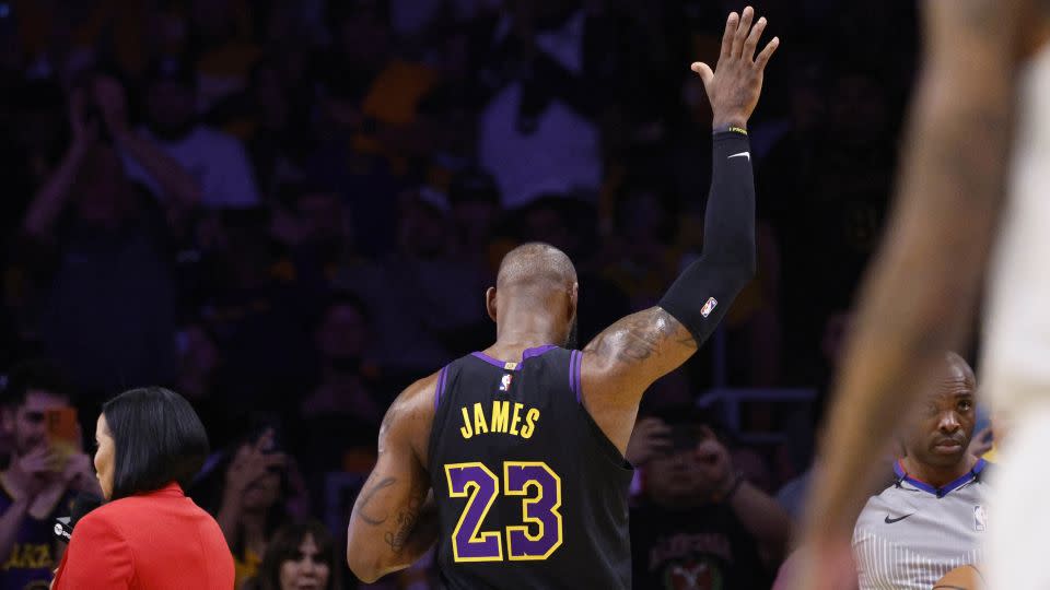 James was cheered by the crowd after scoring his 39,000th career point.  - Kevork Djansezian/Getty Images