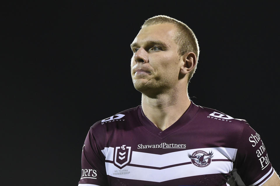 Tom Trbojevic (pictured) looks on ahead of the  NRL Semi-Final match.