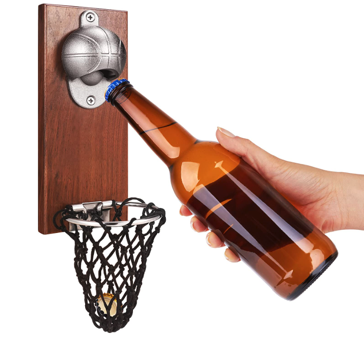 Basketball Bottle Opener with Cap Catcher