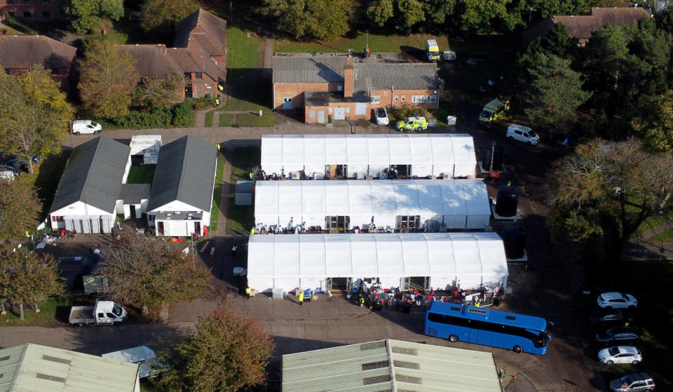 A view of the Manston immigration short-term holding facility located at the former Defence Fire Training and Development Centre in Thanet, Kent. 700 people were moved to the Manston facility for safety reasons after incendiary devices were thrown at a Border Force migrant centre in Dover on Sunday. Picture date: Monday October 31, 2022.