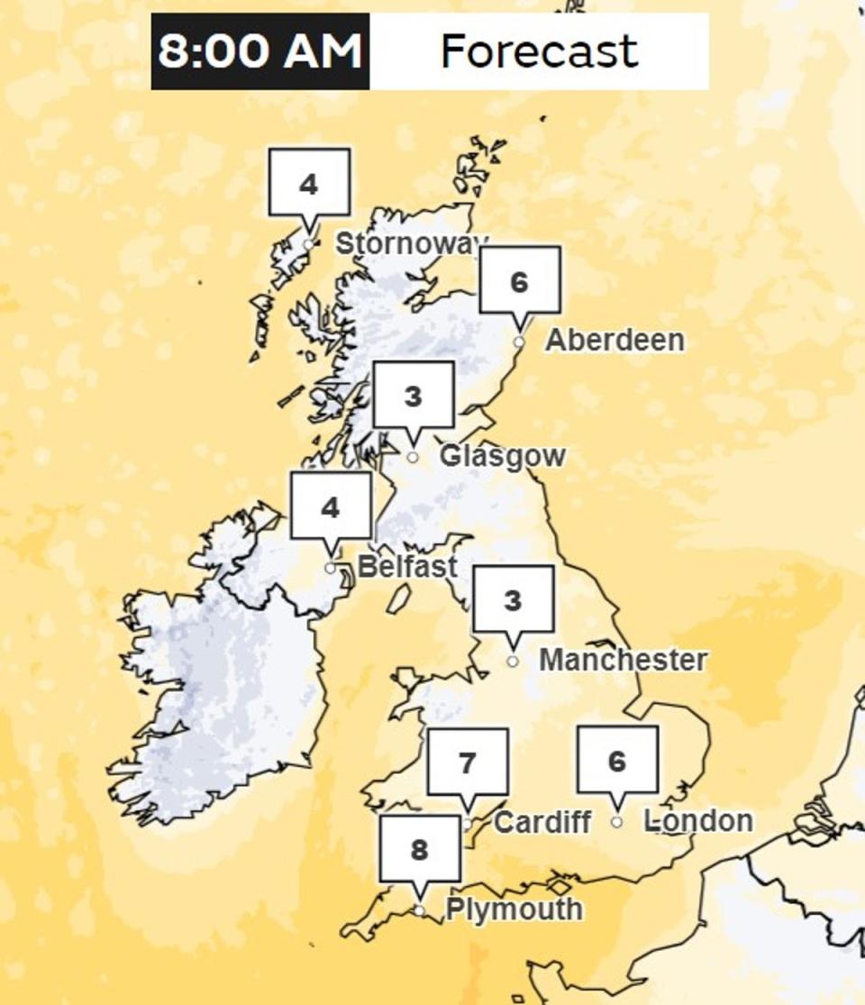Monday morning shows little hope of the weather warming up (Met Office)