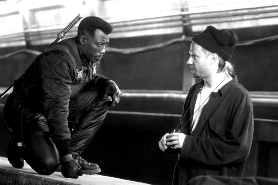 BLADE, Wesley Snipes, director Stephen Norrington on set, 1998, (c)New Line Cinema/courtesy Everett Collection