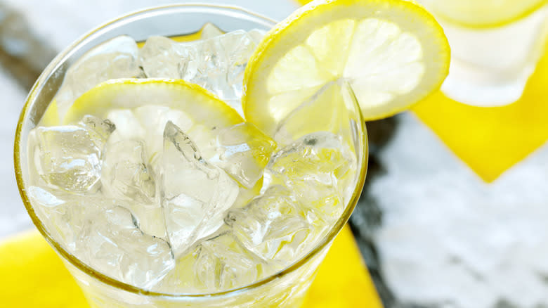 Glass of lemonade with ice