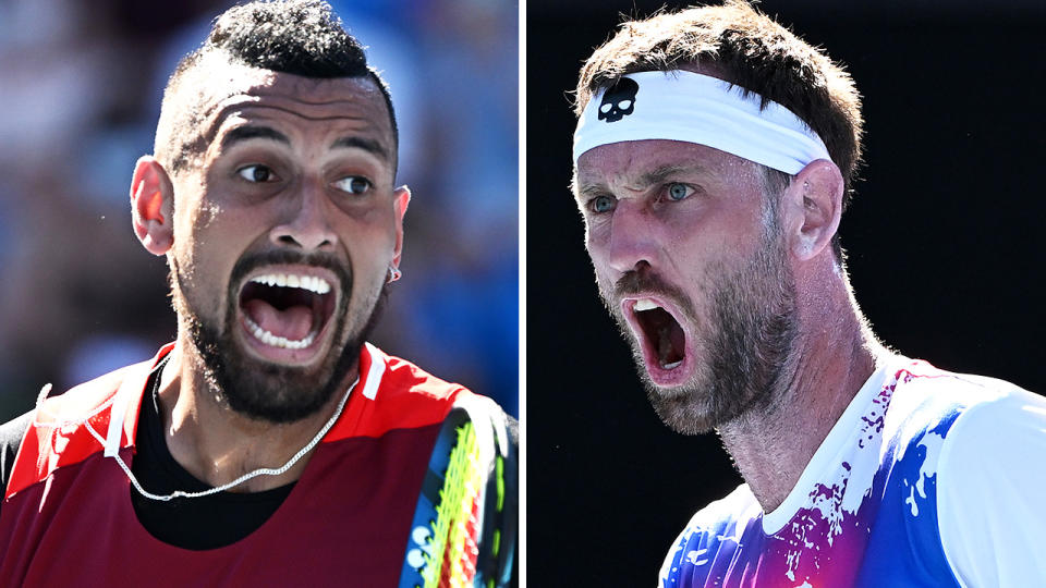 Nick Kyrgios was labelled an 'absolute knob' by New Zealand doubles player Michael Venus after their acrimonious match on Tuesday. Pictures: Getty Images