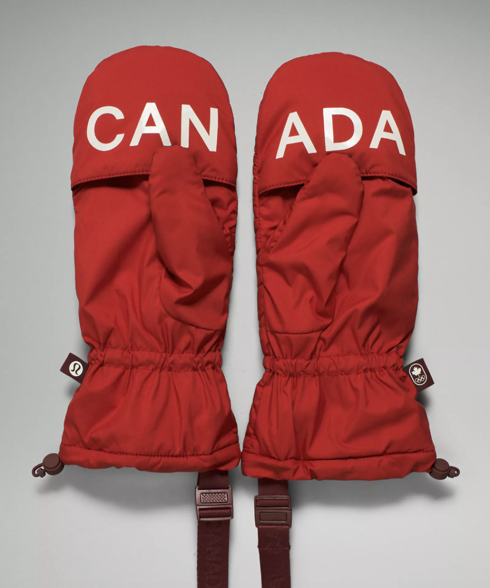 Lululemon Team Canada Quilted Mittens on String in sport red (Photo via Lululemon)