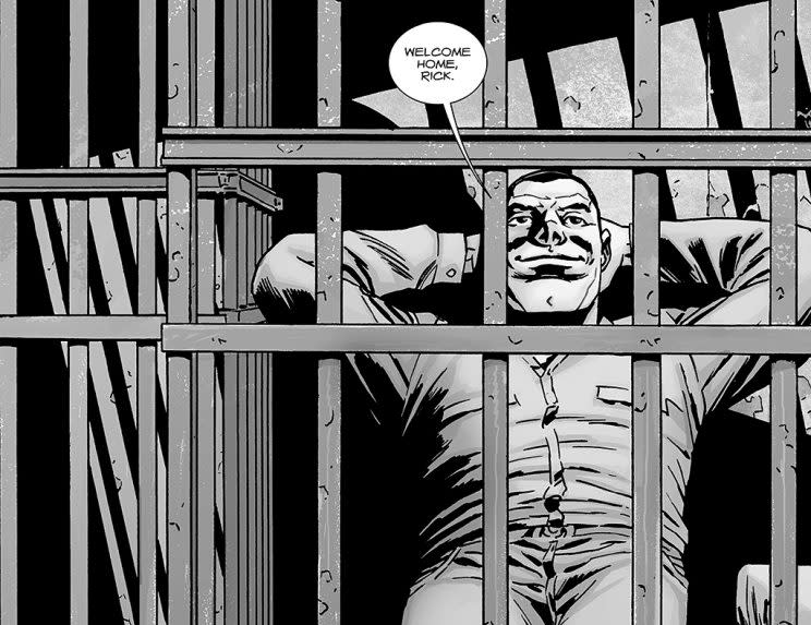 Negan in a jail cell in The Walking Dead issue 141. (Credit: Image Comics)