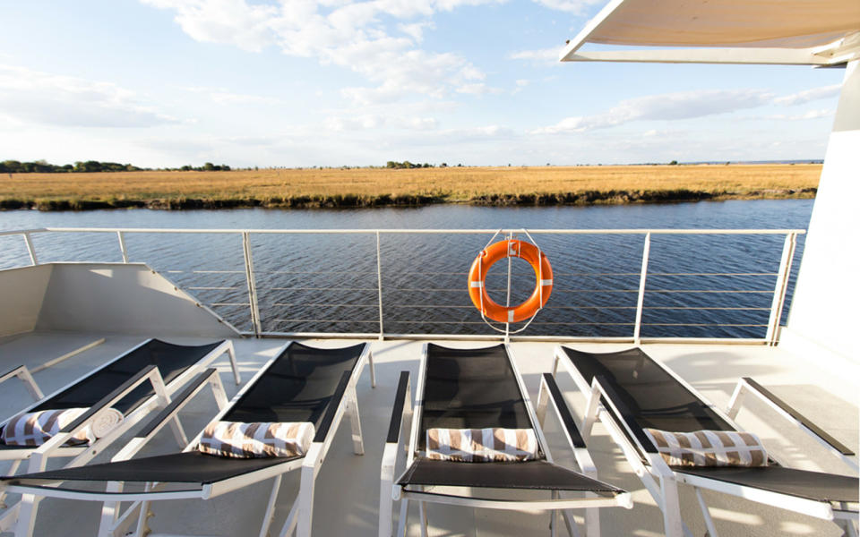 <p>The 28-passenger Zambezi Queen is akin to a floating houseboat. The ship docks daily, allowing passengers to explore Botswana’s Chobe National Park, safari-style. Passengers are led on tours by guides in search of the Big Five Game: lions, elephants, buffalo, leopards, and rhinos.</p> <p><strong>Where You Can Go: </strong>This ship only sails on the Chobe River in Africa</p> <p><strong>Most Notable:</strong> Africa-inspired décor like leopard-spotted pillows and zebra-striped wall prints. There’s also a gorgeous white whirlpool tub on the bow — the perfect spot to watch for animals on the shoreline.</p>