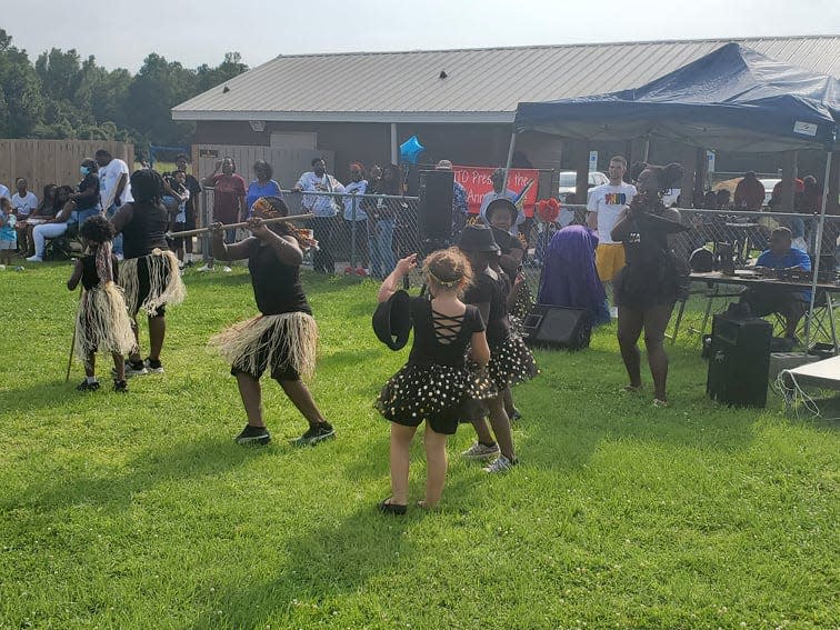 The Dazzling Dancers are shown performing at a previous Pamlico County Juneteenth celebration held at Alliance Recreation Park.