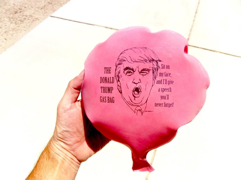 This functions like a normal whoopie cushion, but it's actually called a <a href="http://www.gas-bags.com/" target="_blank">Donald Trump Gas Bag,</a> because we're not saying "whoopie" at any aspect of Trump's candidacy. ($9.99, gas-bags.com/)