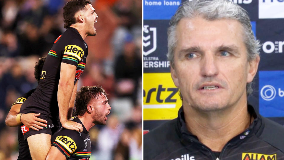 Ivan Cleary, pictured here alongside Penrith Panthers players.