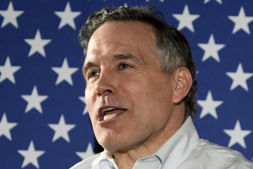 Republican David McCormick, making his second bid for a Pennsylvania U.S. Senate seat, addresses supporters at his election night watch party in Pittsburgh, Tuesday, April 23, 2024. (AP Photo/Gene J. Puskar)