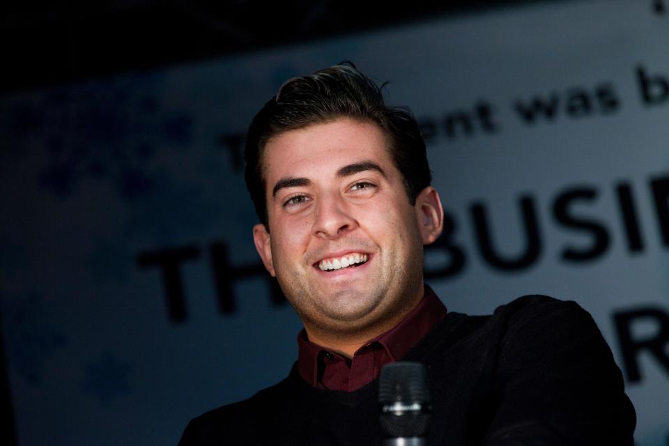 Arg from TOWIE (James Argent) on stage head shot - Torquay Christmas Sparkle 2013