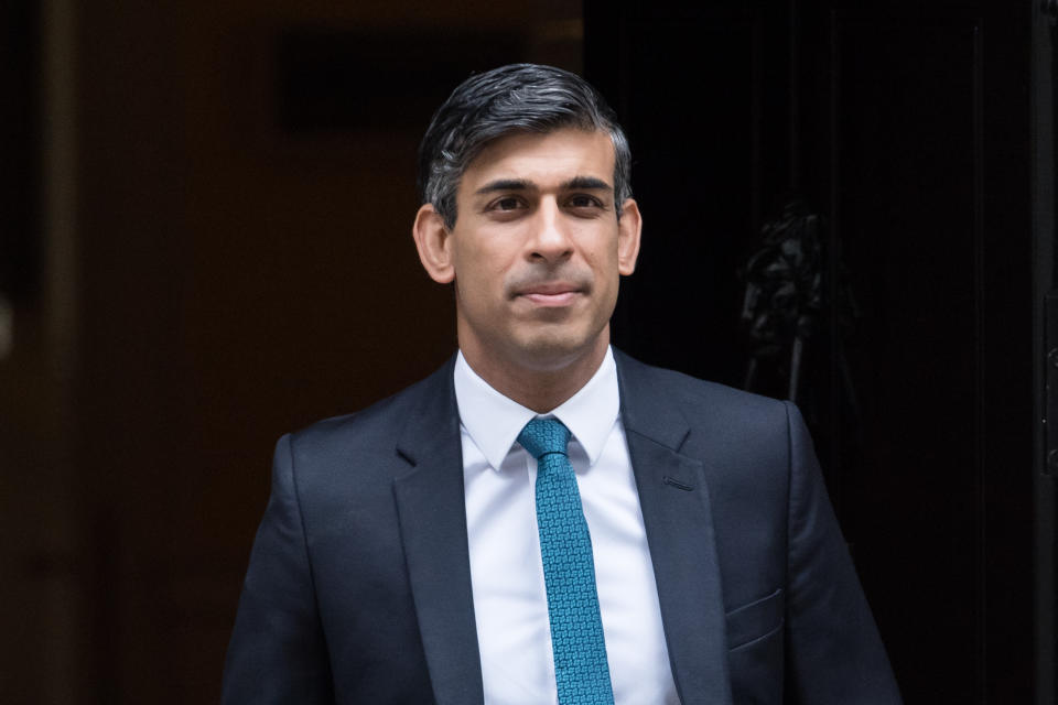 LONDON, UNITED KINGDOM - JULY 19, 2023: British Prime Minister Rishi Sunak departs 10 Downing Street for the House of Commons to attend the final weekly Prime Minister's Questions (PMQs) before the Summer recess in London, United Kingdom on July 19, 2023. (Photo credit should read Wiktor Szymanowicz/Future Publishing via Getty Images)