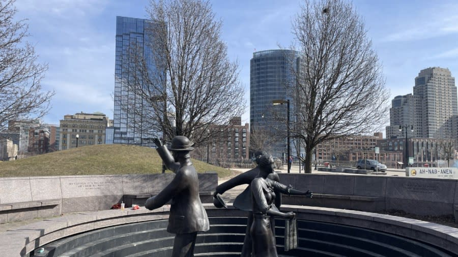 The "Spirit of Solidarity" statue stands in Ah-Nab-Awen Park.