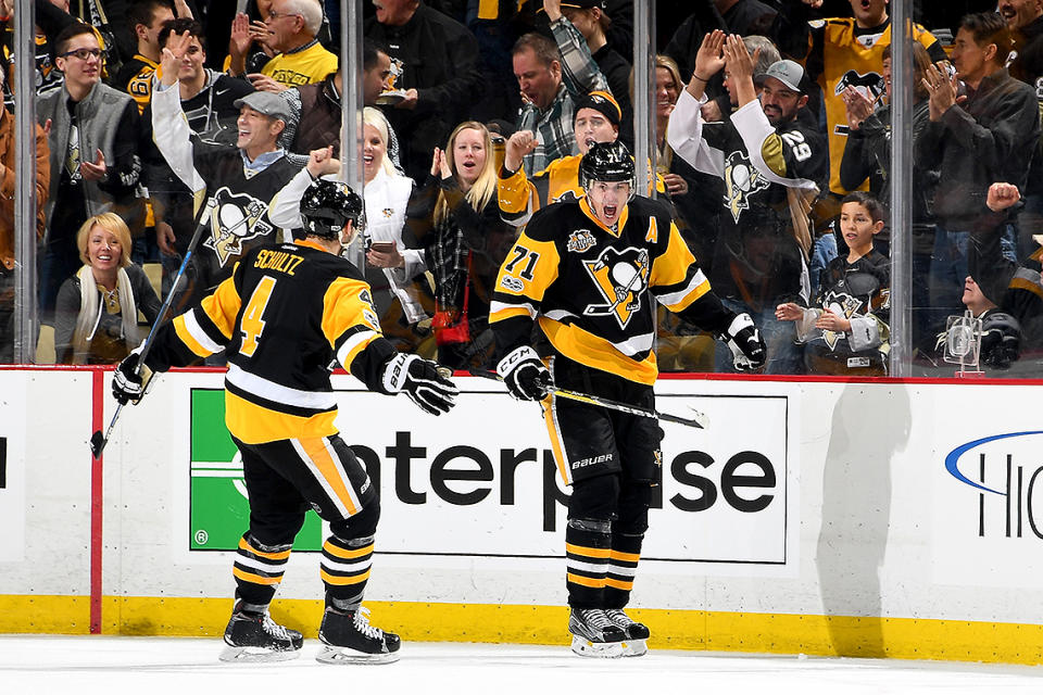 <p>Jan. 16, 2017: In what had to be the wildest and most entertaining NHL game so far this season, Evgeni Malkin scored a hat trick in the second period as the Pittsburgh Penguins struck for six goals in the middle frame against the Washington Capitals. (Getty Images) </p>