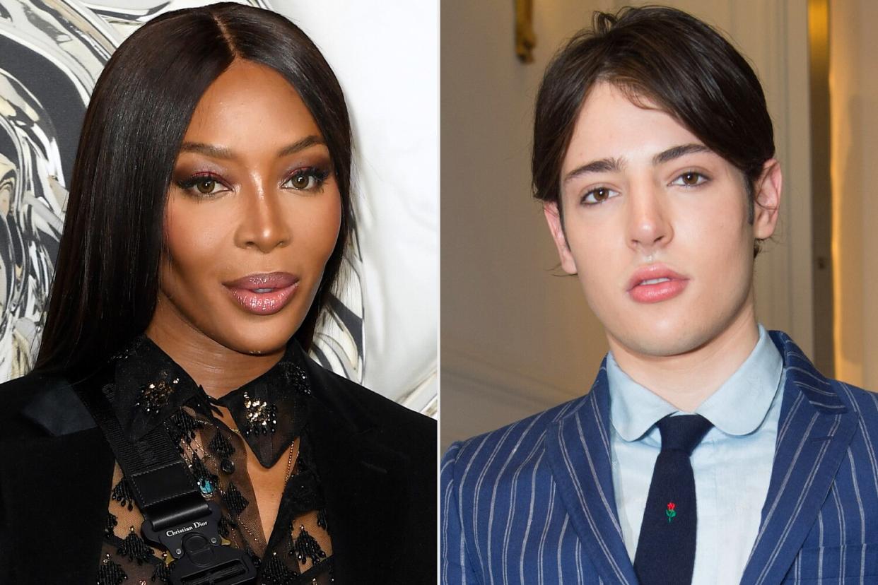 Naomi Campbell attends the Dior Homme Fall/Winter 2022/2023 show as part of Paris Fashion Week on January 21, 2022 in Paris, France. (Photo by Kristy Sparow/Getty Images); Harry Brant attends the Christian Dior Haute Couture Fall/Winter 2016-2017 show as part of Paris Fashion Week on July 4, 2016 in Paris, France. (Photo by Stephane Cardinale - Corbis/Corbis via Getty Images)
