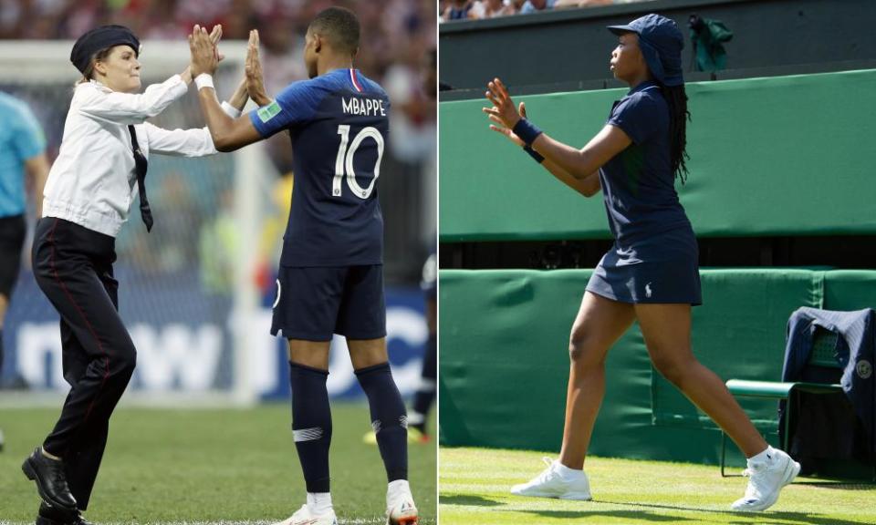 The pitch invasion by Pussy Riot at the World Cup final and a ball girl at Wimbledon.